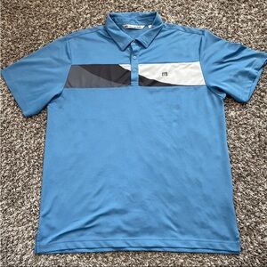 Travis Mathew Polo Mens XL Light Blue Golf Short Sleeve Banded Chest Stripe